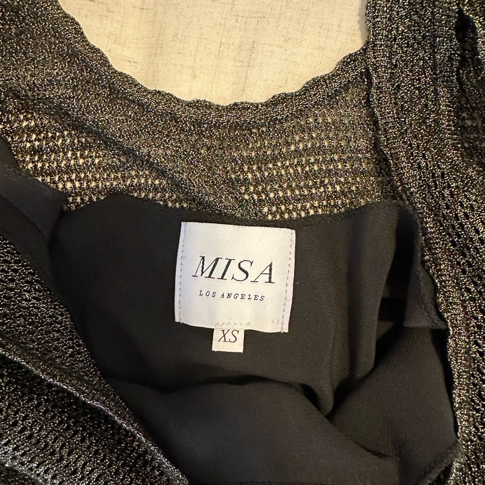 Misa Salma Knit Midi Dress Gold Womens XS Cocktail Metallic Black Sleeveless - Picture 8 of 8